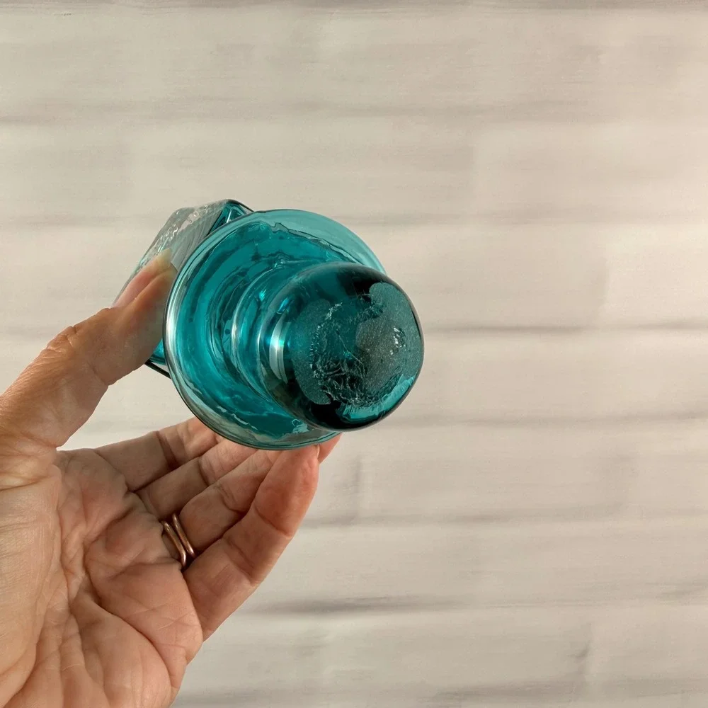 Z Gallerie Large Teal Blue Art Glass Decanter Square Stopper 17